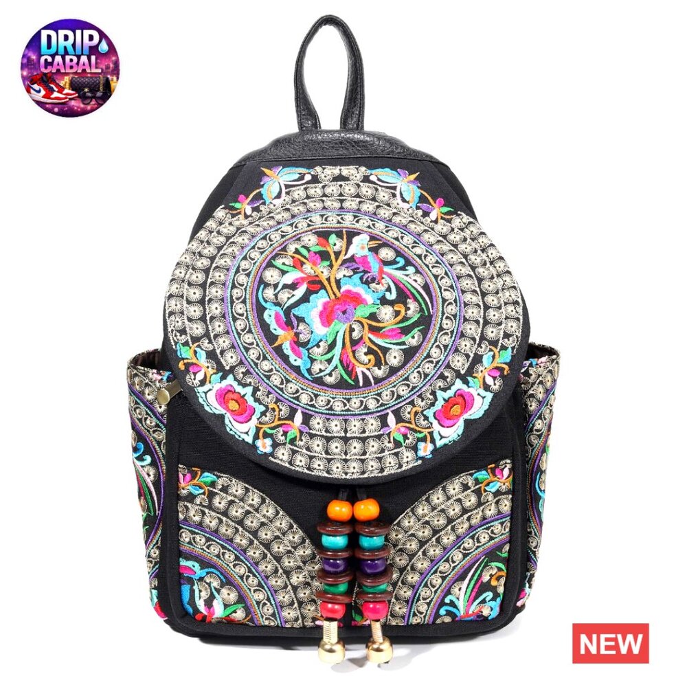 Vintage Embroidered Floral Bohemian Backpack Purse Adjustable Shoulder Bag